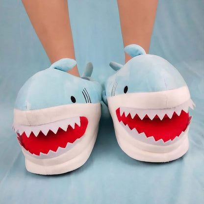 Feerldi Shark Winter Slippers — Cartoon Anime Slip-On Fish Slides for Girls, Boys & Women, Plush Open-Mouth Cotton Shoes