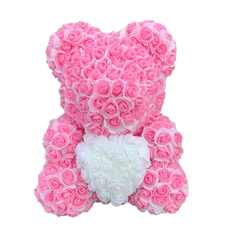 2024 40cm Rose Bear – Heart-Shaped Artificial Flower Teddy Bear for Valentine’s, Wedding, Birthday & Christmas Gifts