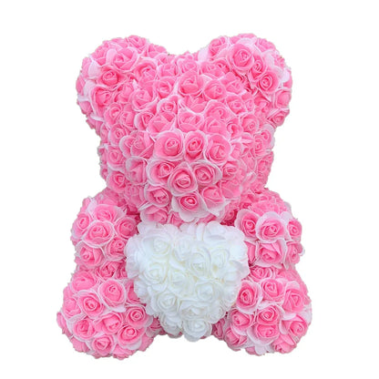 2024 40cm Rose Bear – Heart-Shaped Artificial Flower Teddy Bear for Valentine’s, Wedding, Birthday & Christmas Gifts