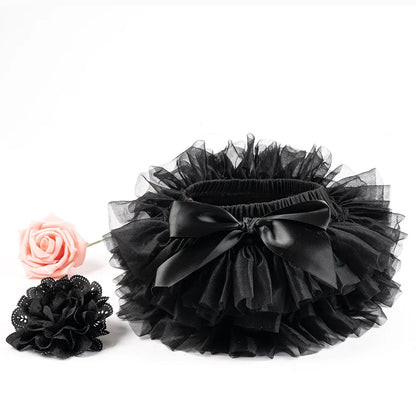 Baby Girl Tutu Bloomers Set - Newborn Tulle Lace Diaper Cover with Flower Headband Outfit