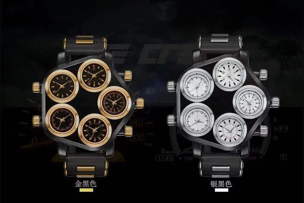 Five Movement Men's Quartz Watch – Large Dial Hip Hop Punk Style Sport Watch for Men