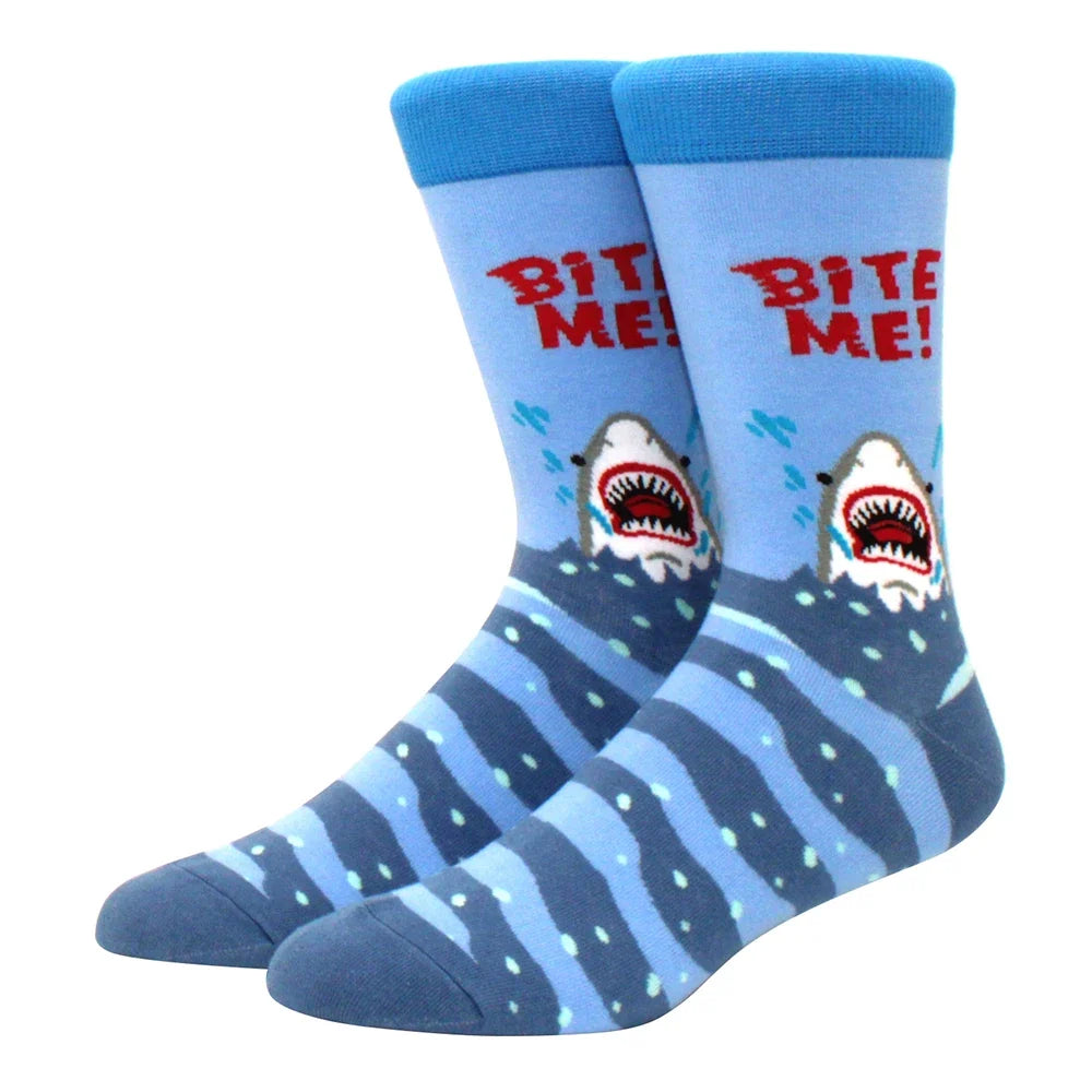 Men's Colorful Combed Cotton Jacquard Crew Socks - Striped Business Casual Dress Socks