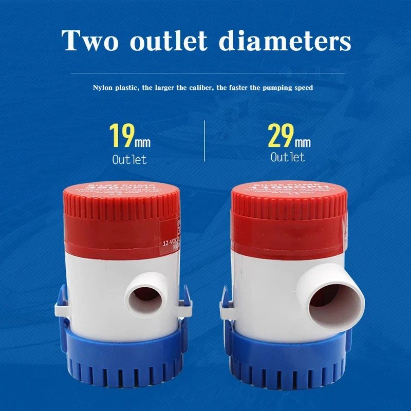12V 24V Submersible Bilge Pump - 1100GPH 750GPH 500GPH Mini Electric Water Pump for Boats, RVs & Marine Applications