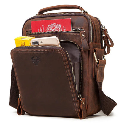 HUMERPAUL Genuine Leather Men's Shoulder Bag – Vintage Crossbody, Large Capacity Messenger Tote for Travel