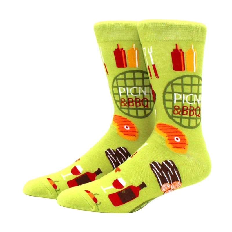 Funny Cartoon Fashion Cotton Socks – Hip Hop Skateboard Style Socks for Men & Women, Beer, Pizza, Astronaut & Pineapple Print Casual Wear Socks