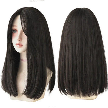 7JHHWIGS Long Straight Light Brown Synthetic Wig with Bangs – Heat-Resistant Daily Wear Wig for Women