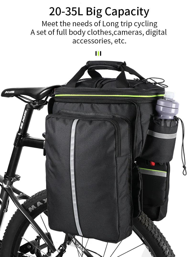 WEST BIKING 3-in-1 Waterproof Bike Trunk Bag — Large Capacity MTB & Road Bicycle Saddle Seat Panniers, Travel Luggage Carrier