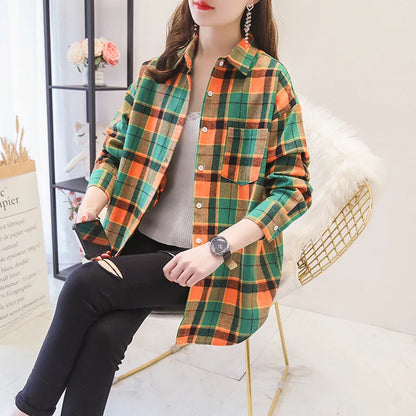 2025 Women’s Flannel Plaid Shirt – Casual Loose Cotton Long Sleeve Blouse, Designer Style Tops