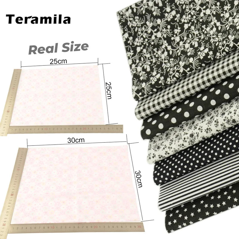 Teramila 7/8 Pcs Patchwork Quilt Fabrics Set - 30x30cm/25x25cm Cotton Sewing Cloth for Needlework and Handmade Projects