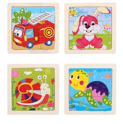 11cm Kids Wooden Jigsaw Puzzle – Cartoon Animal & Vehicle Montessori Educational Toys