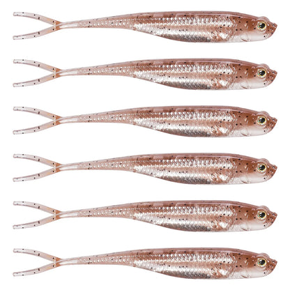 Dr.Fish 5/6pcs Soft Fishing Lures — Saltwater Silicone Fork Tail Drop Shot Baits for Bass, Trout, Pike, Walleye, Weedless