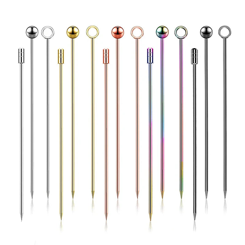 10PCS Stainless Steel Cocktail Picks - Fruit Sticks & Drink Stirring Sticks in Circle, Ball, and Hat Shapes