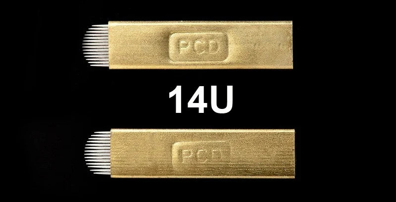 50pcs Permanent Makeup Eyebrow U-Pin PCD Blades — 12/14/19 Microblading Needles for 3D Embroidery Manual Pen