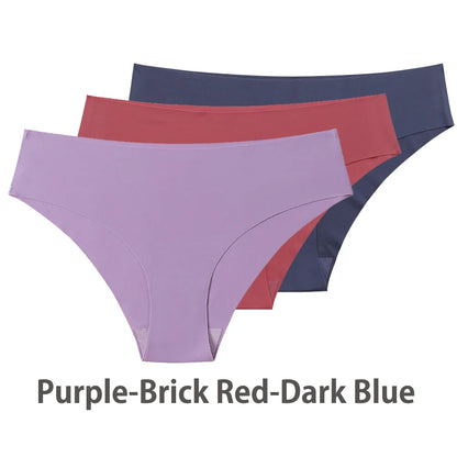 3PCS Seamless Silk Panties for Women – Breathable Low Waist Invisible Briefs, Soft & Sexy Underwear Set
