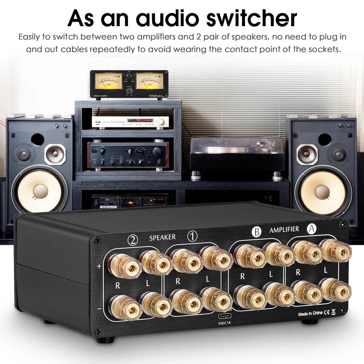Nobsound Dual Analog VU Meter DB Display – 2-Way Amplifier/Speaker Audio Switcher & Music Spectrum Visualizer