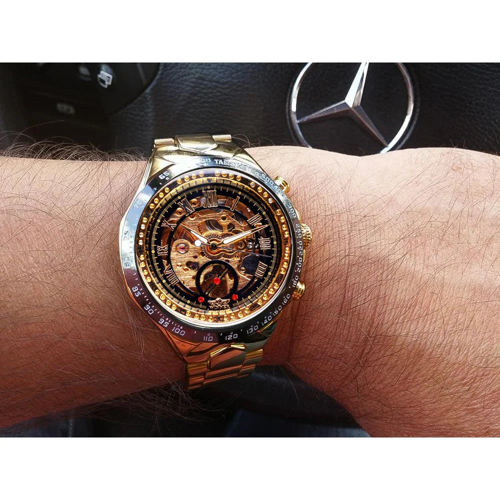 Winner Men's Luxury Mechanical Watch – Sport Design Bezel, Automatic Skeleton Dial, Fashion Montre Homme