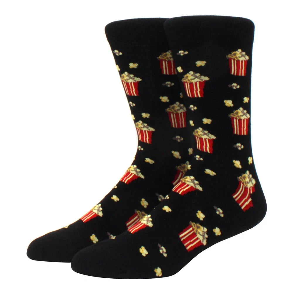 Men's Colorful Combed Cotton Jacquard Crew Socks - Striped Business Casual Dress Socks