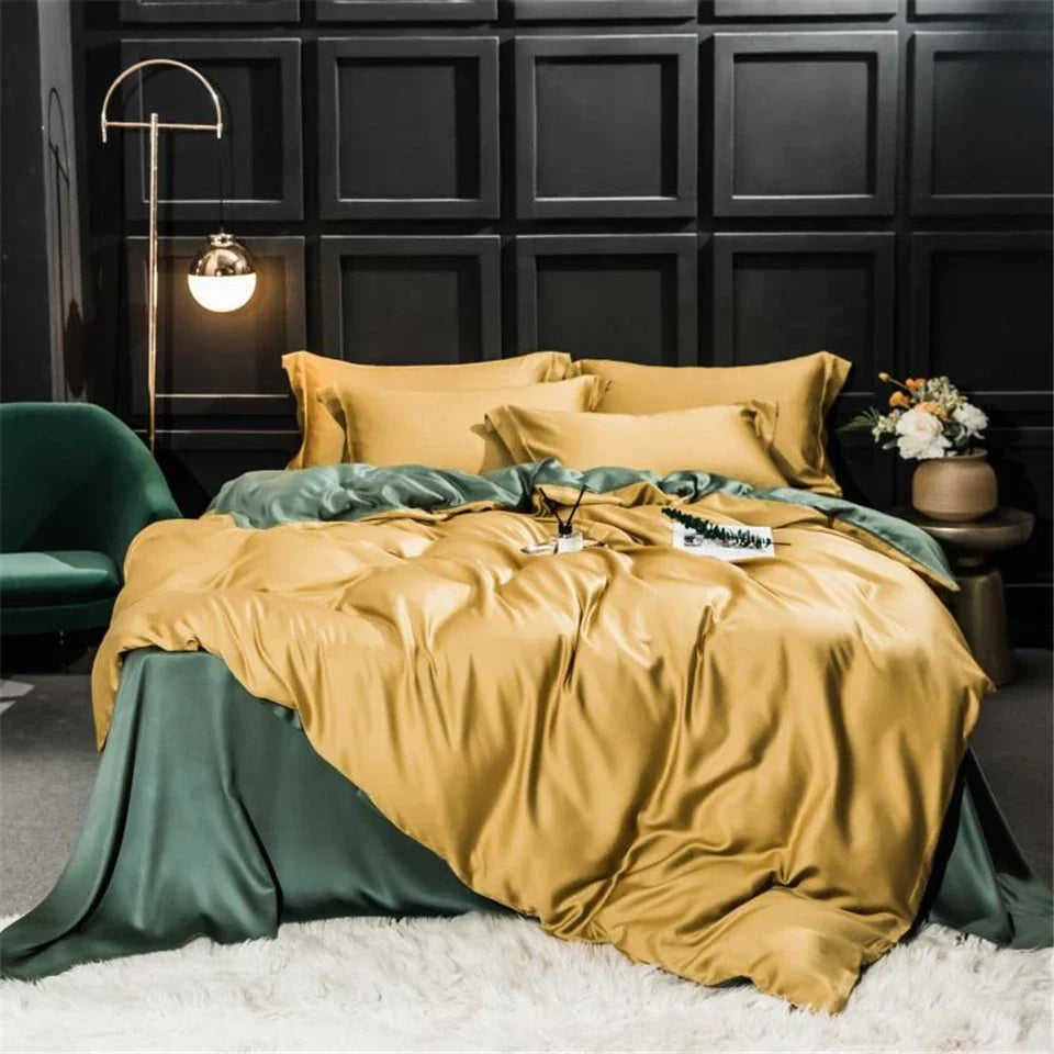 Liv-Esthete 100% Silk Bedding Set - Mulberry Silk Quilt Cover, Bed Sheet & Pillowcase, Queen/King Size Bed Linen