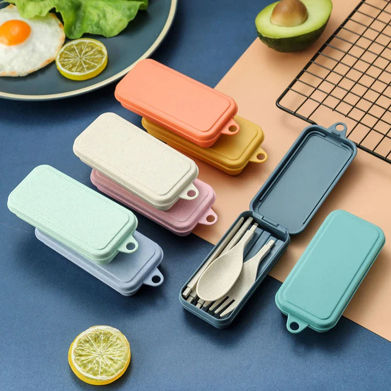 4Pcs Portable Wheat Straw Dinnerware Set - Detachable Cutlery, Travel & Picnic Tableware - Camping Cutlery Set for Outdoor Dining