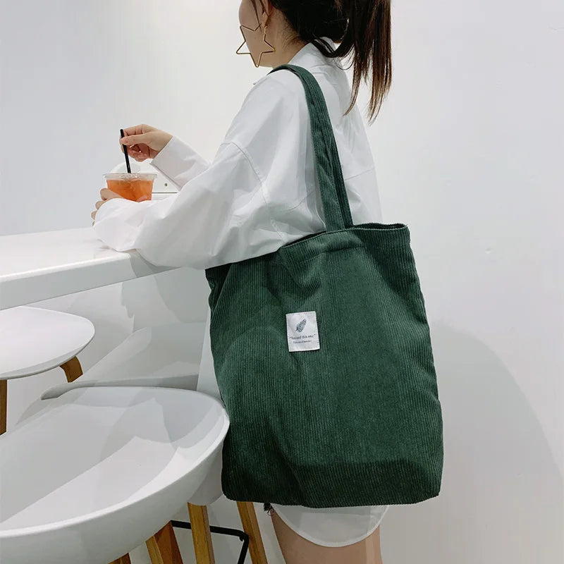 Soft Corduroy Handbags for Women - Shoulder Bags, Reusable Environmental Storage - Small and Large Shopper Totes