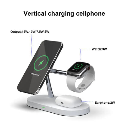 3-in-1 Magnetic Wireless Charger Stand: Fast Charging Station for iPhone 12/13/14/15, Apple Watch 9/8/7/6/5, Airpods 2/3 Pro