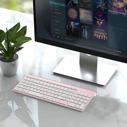 Wireless AZERTY Keyboard 2.4G USB — Ultra-Thin, Silent, Ergonomic French Keyboard for PC & Laptop, Pink/Grey/Silver