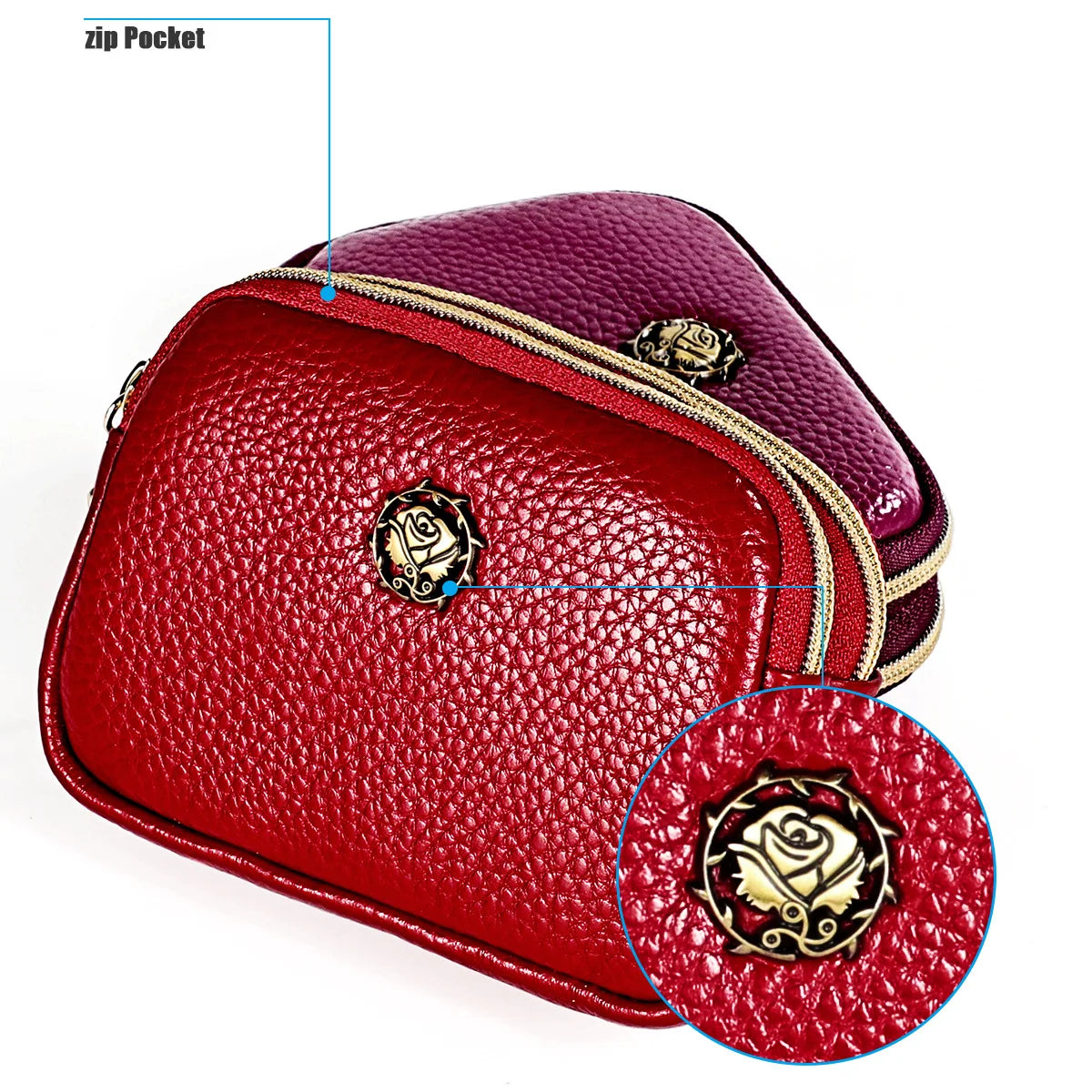 Senorita Genuine Leather Women’s Coin Purse – Double Zipper Small Wallet