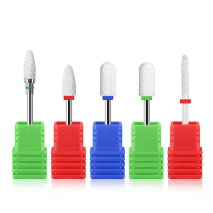 5Pcs Ceramic Milling Cutter Set - Electric Nail Drill Bits for Manicure, Gel Varnish Removal & Nail Care Tools