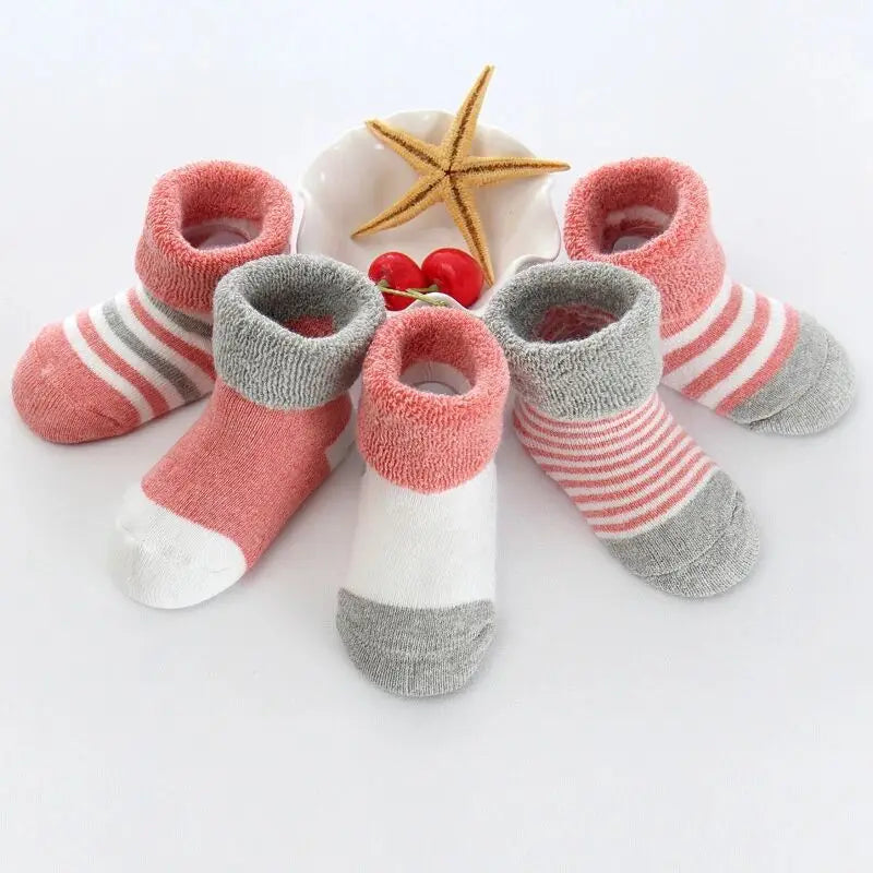 Kiddiezoom 5 Pairs Non-Skid Baby Socks – Unisex Cotton Shoes for 0-12 Months Baby Boys & Girls