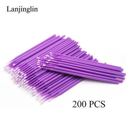 100/200pcs Eyelash Cleaning Brushes — Micro Cotton Swabs & Microbrushes for Lash Extensions, Makeup Removal & Beauty Care