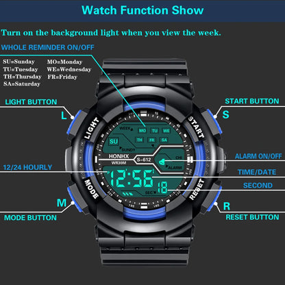 Men's Outdoor Sports Watch – Waterproof LED Military Digital Wristwatch with Luminous Large Screen