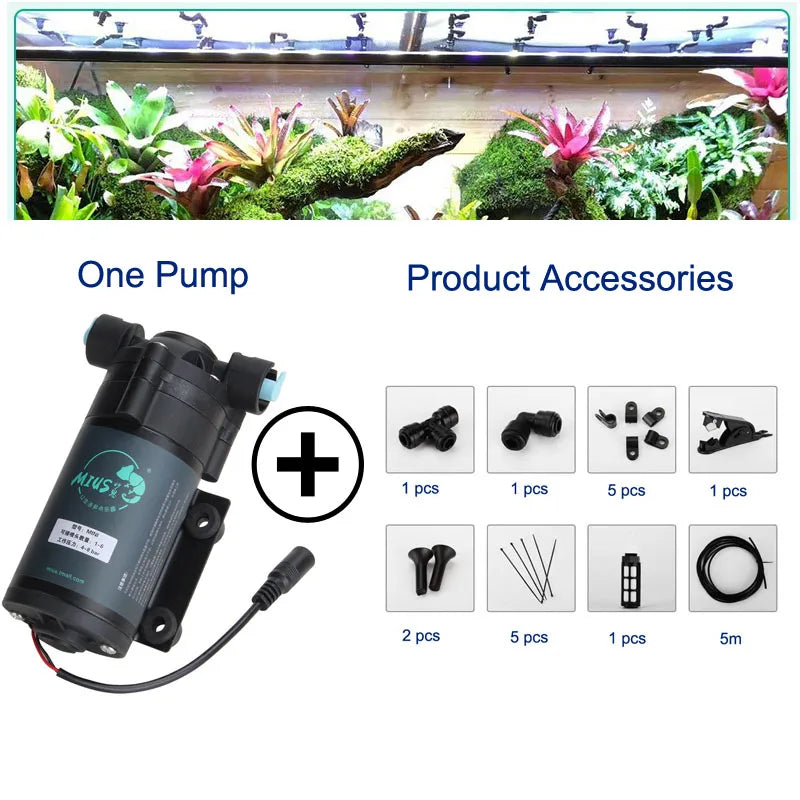 Reptile Fogger Mist Sprinkler System – 360° Adjustable Rainforest Tank Humidifier for Aquarium & Aquatic Pet Terrariums