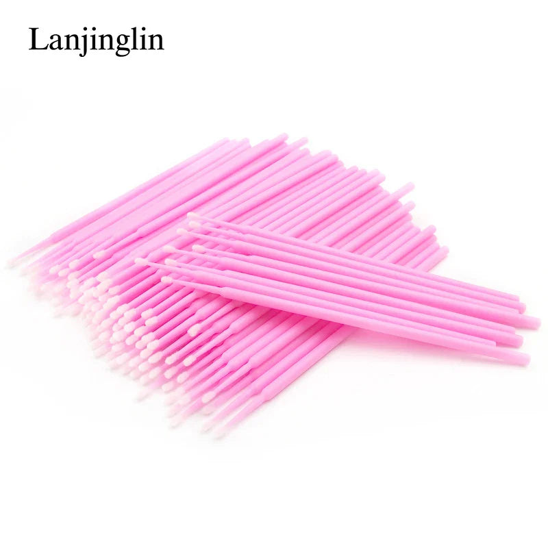 100/200pcs Eyelash Cleaning Brushes — Micro Cotton Swabs & Microbrushes for Lash Extensions, Makeup Removal & Beauty Care