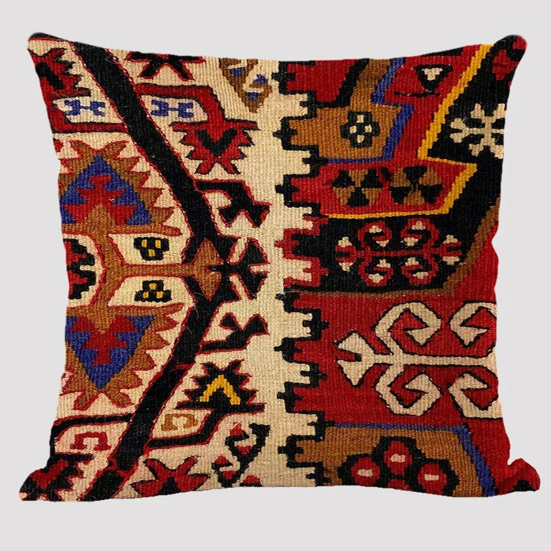 Bohemian Linen Cushion Cover – Multicolor Ethnic Geometric Pattern Decorative Pillow for Living Room Sofa