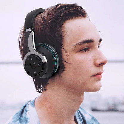 Bluetooth Headphones with Noise Reduction, Wireless Headset for Phones and PC, Gaming Headset with Heavy Bass and Colorful LED Lights