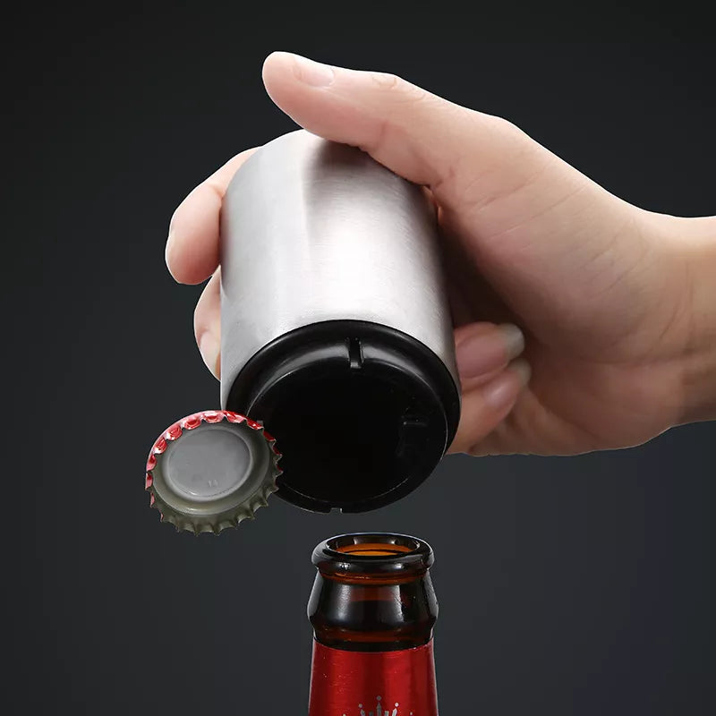 Effortless Automatic Beer Bottle Opener - Magnetic Stainless Steel Push-Down Cap Opener for Beer, Wine, and Soda Bottles - Essential Kitchen Accessory