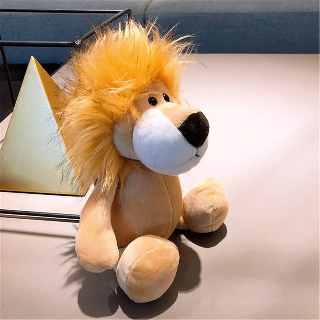 25cm Lifelike Animal Plush Toy - Lion, Tiger, Elephant, Monkey, Leopard, Giraffe & Raccoon Soft Stuffed Doll Gift