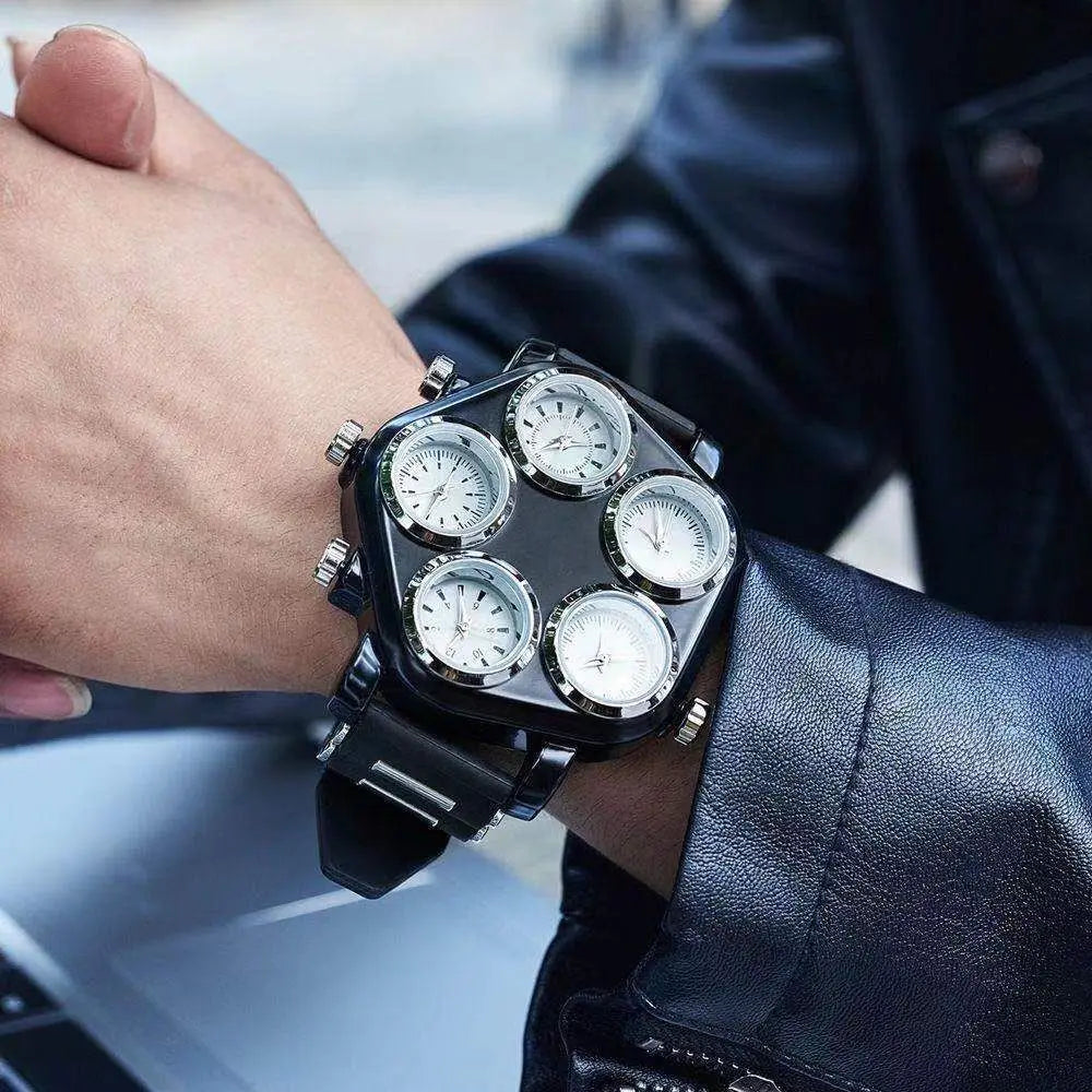 Five Movement Men's Quartz Watch – Large Dial Hip Hop Punk Style Sport Watch for Men