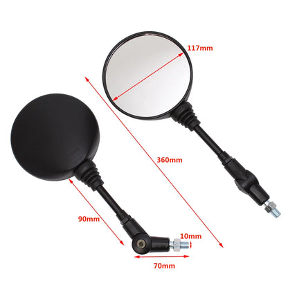 Universal Motorcycle Rearview Mirror 10mm (Black) — Folding Round Anti-Fall Side Mirror