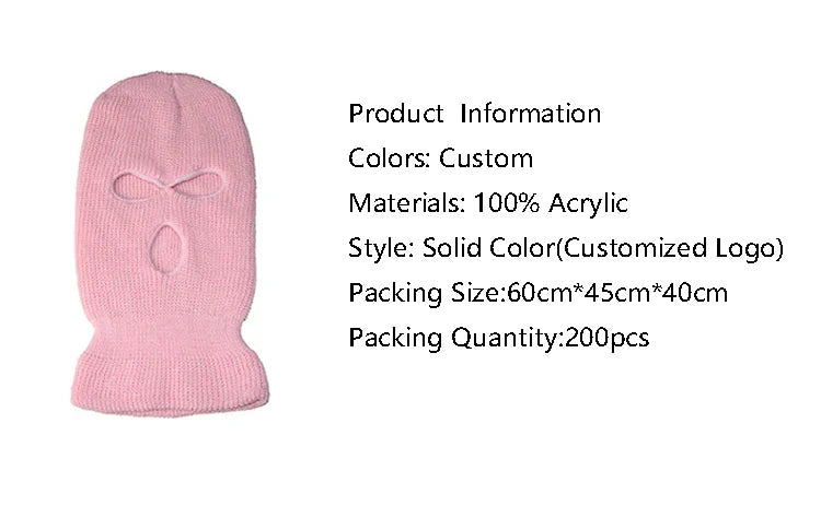 Motorcycle Windproof Full Face Knit Hat - Custom Ski Mask for Men, Warm Wool Balaclava with 3 Holes, Embroidered Winter Ski Mask