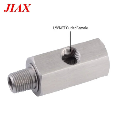 Stainless Steel Oil Pressure Sensor Connector — Side Hole Tee Adapter for 1/8"NPT, 1/4"NPT, M10, M12, M14 Feed Line Gauge