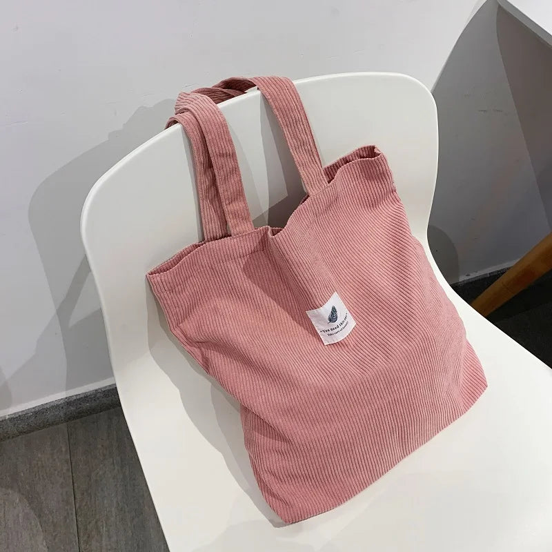 Soft Corduroy Handbags for Women - Shoulder Bags, Reusable Environmental Storage - Small and Large Shopper Totes