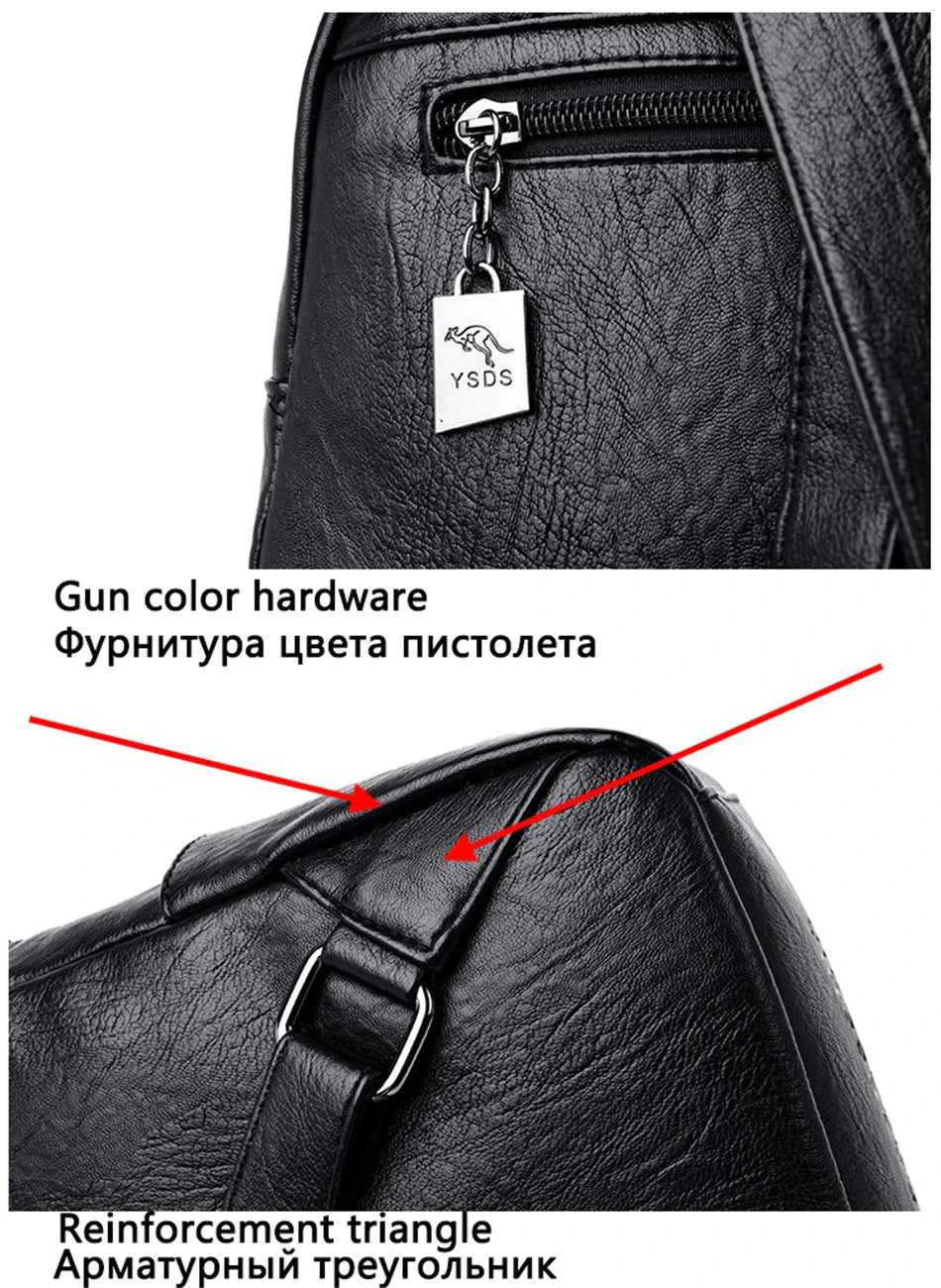 Women's Backpack 2022 - High-Quality Soft Leather, Large Capacity, Leisure Travel & School Bag for Teenage Girls - Black Mochila