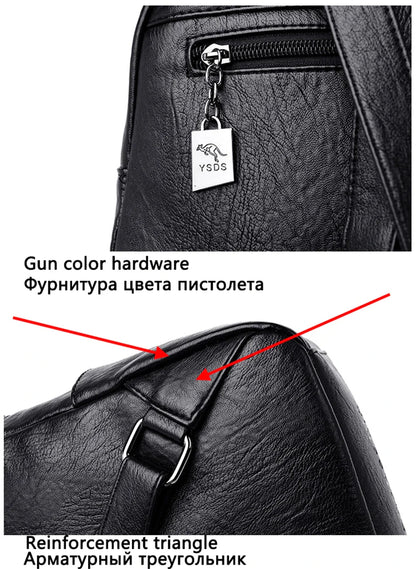 Women's Backpack 2022 - High-Quality Soft Leather, Large Capacity, Leisure Travel & School Bag for Teenage Girls - Black Mochila
