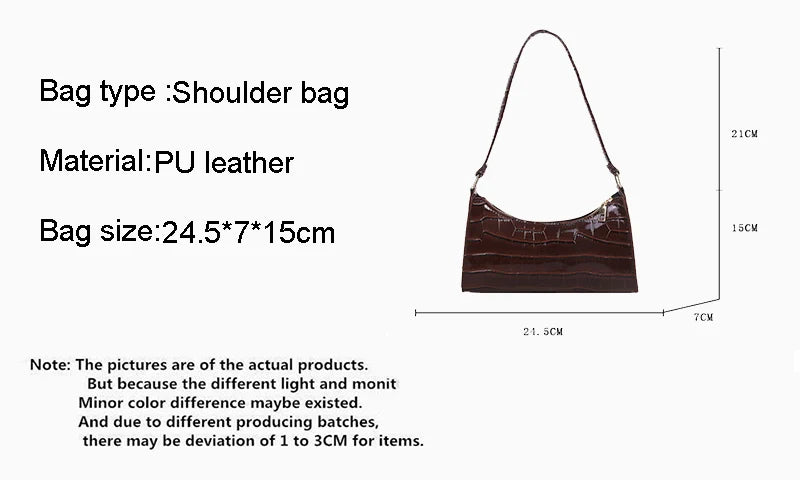 Fashion PU Leather Alligator Pattern Bag for Women – Small Armpit Handbag, Underarm Messenger Purse