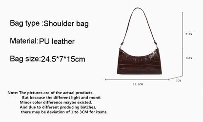 Fashion PU Leather Alligator Pattern Bag for Women – Small Armpit Handbag, Underarm Messenger Purse