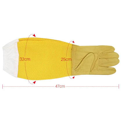 Beekeeper Gloves with Protective Sleeves - Ventilated and Professional Anti-Bee Gear for Apiculture and Beekeeping - Prevent Beehive Tools
