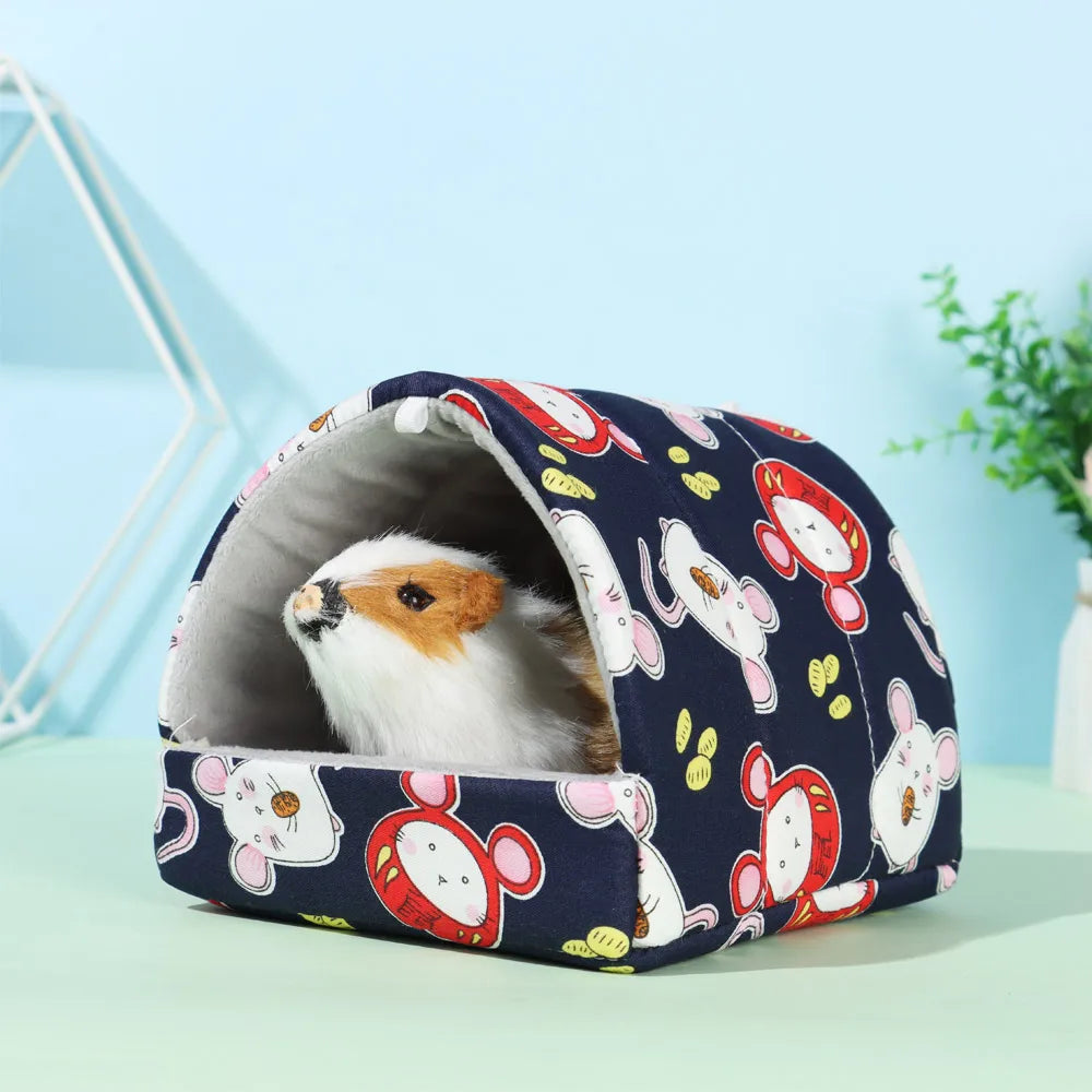 Cute Cartoon Rabbit & Squirrel Mini Pet Cage — Warm Winter Bed House for Hamsters, Mice, Rats & Guinea Pigs