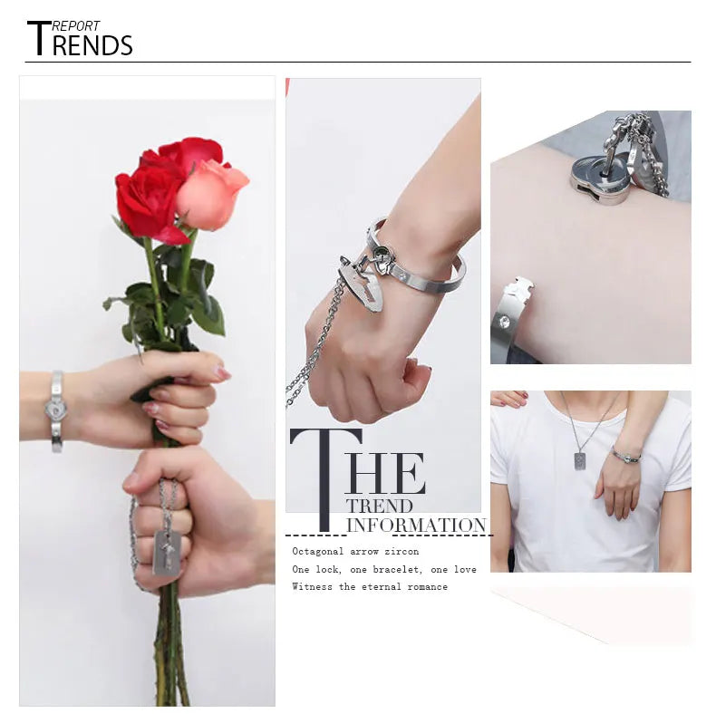 Couple Jewelry Set – Stainless Steel Love Heart Lock Bracelets & Key Pendant Necklace for Men & Women Gift