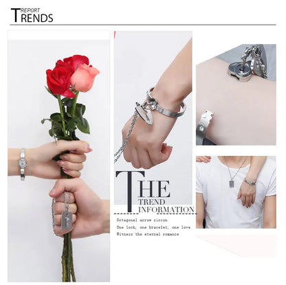 Couple Jewelry Set – Stainless Steel Love Heart Lock Bracelets & Key Pendant Necklace for Men & Women Gift